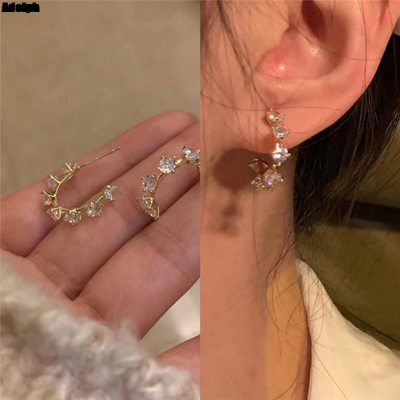 

Hoop & Huggie Adolph 2022 Fashion Korean Crystal Earrings For Women Gold Color Handmade Flower Sweet Circle Jewelry Pendientes GiftsHoop