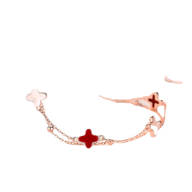 Swarovski element Malachite four-leaf clover Bracelets link girls sterling silver female summer light luxury niche bracelet 2022 new birthday gif