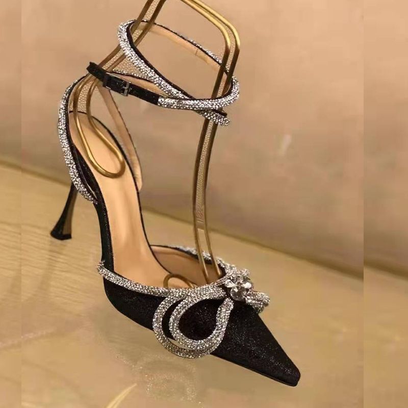 

Women Sandals Shoes High Heel Dress Pumps Summer Bowtie Silk Point Toe Stilettos Solid Wedding Party Classic Fashion HM465, Clear