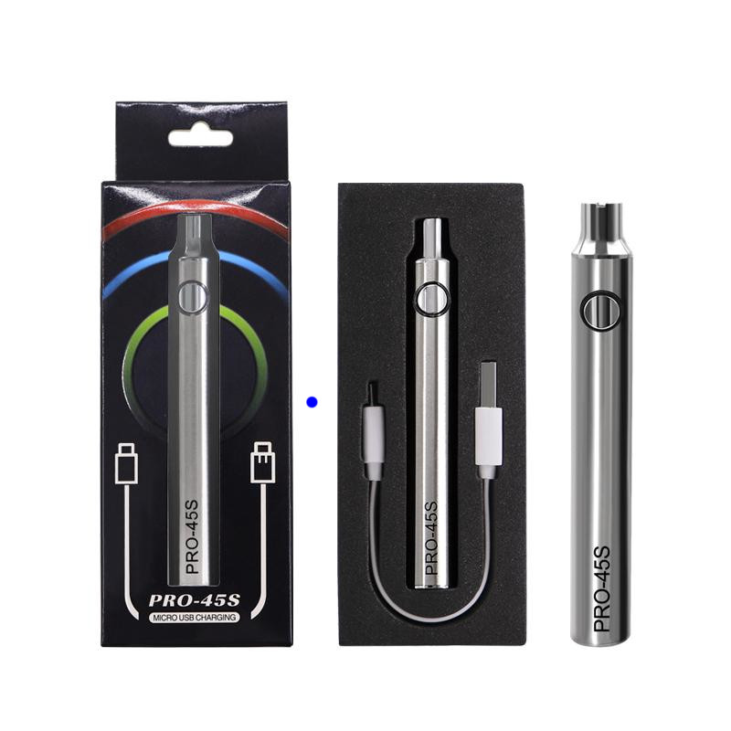 

Pro-45s 900mAh 510 Thread Vape Pen Variable Voltage 45 Seconds Preheating Battery Vapes With USB Charger For Thick Oil Vape Cartridges E Cigarette