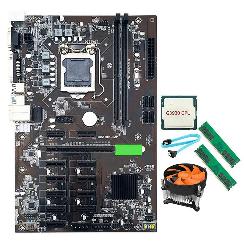 

Motherboards B250 BTC Mining Motherboard LGA 1151 With 2XDDR4 4G 2666MHZ RAM+G3930 CPU+Cooling Fan+SATA Cable 12XPCIE To USB3.0 GPU