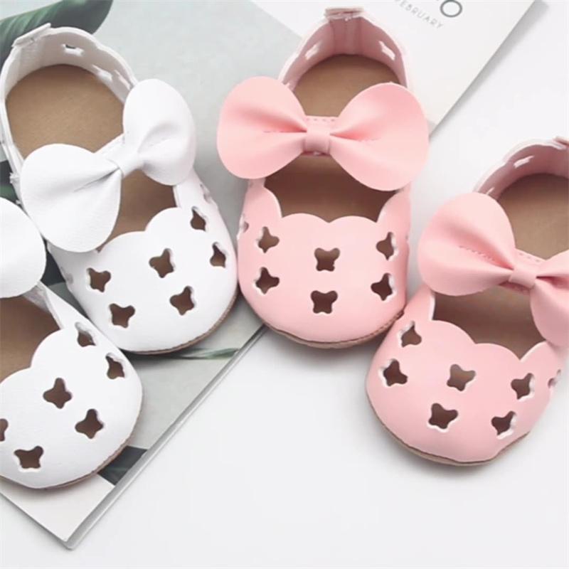 

First Walkers Summer Baby Toddler Shoes Cute Bow Princesses Children Hollow Sandal Soft Infant Girls PU SandalsFirst, Pink