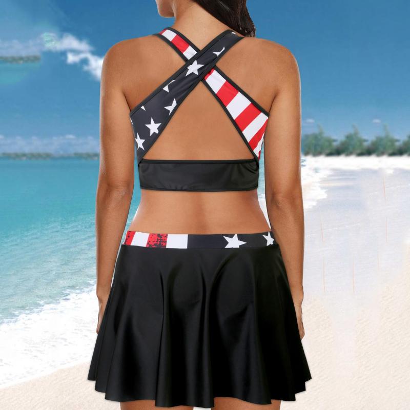 

Women's Swimwear Tank Top Mit Bustier Integriert Sexy Tankini National Flag Swimsuits With Skirt 2 Piece Color Block Bathing Suits ForWomen', Red
