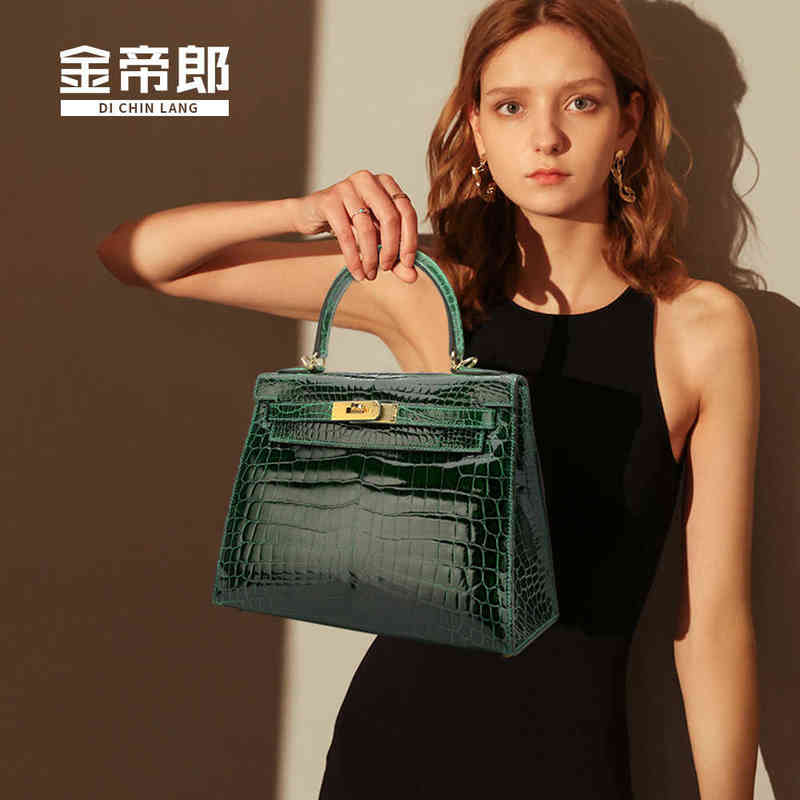 

Designer Herme Kely Bags High Gloss Flat Hand Sewn Nile Crocodile Skin Womens Bag Leather Bag Bag Fashion Trend Large Capacity Handbag, Dove grey