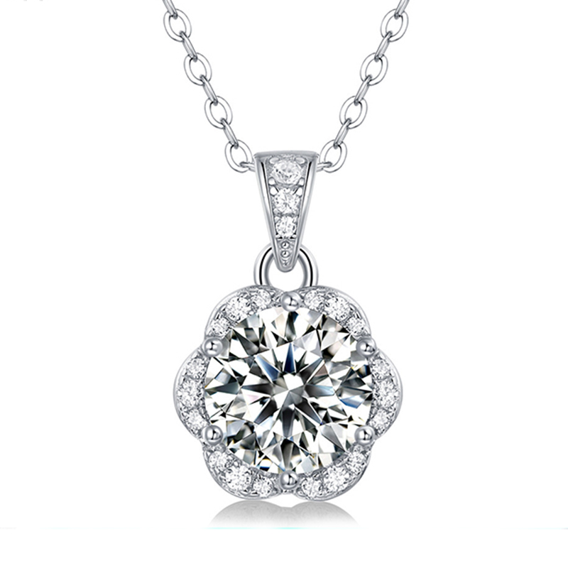 

6.5mm 1.0 ct D Color Moissanite Round Brilliant Cutting 18K Gold Plated 45cm 925 Sterling Silver Necklaces Wholesale