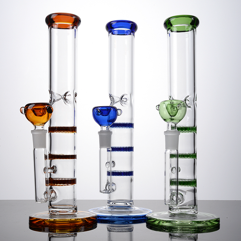 

Heady Glass Bong Hookahs Triple Beecomb Perc Percolators Straight Tube Water Pipe 14mm Female Joint Colorful Bongs Oil Dab Rigs With Bowl