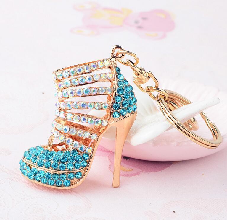 

Crystal High Heeled Rhinestone Key Chains Purse Pendant Bags Cars Shoe Ring Holder Chain Mix Colors Keyrings For Gifts 5 colors wholesale