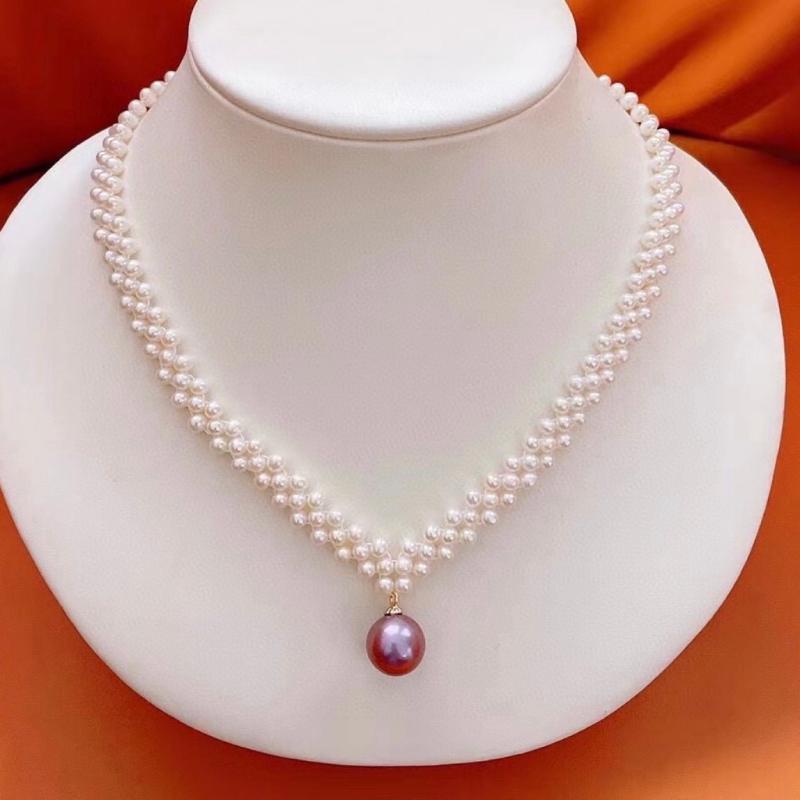 

Pendant Necklaces Hand-Woven Freshwater Pearl Necklace Design Exquisite Princess Wind Natural Clavicle ChainPendant