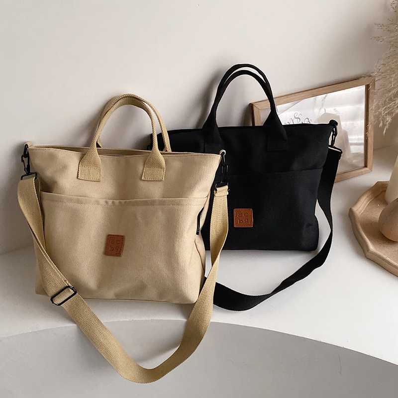 

Evening Bags Casual Canvas Large Capacity Tote Women Handbags Simple Shopper Shoulder Female High Quality Crossbody Bag The, Black