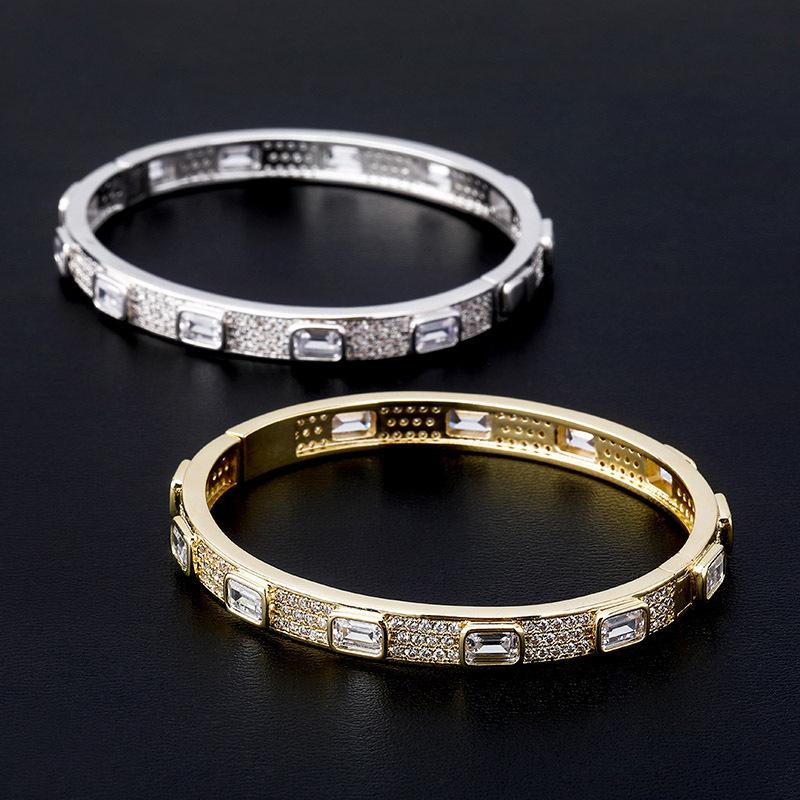 

Bangle Hip Hop Square Cubic Zirconia Set Bling Out Open Bracelets For Men Women Charm Rapper Jewelry DropBangleBangle BangleBangle