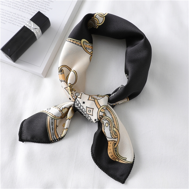 

Lady Hair Scarf for Women Fashion Print Small Satin Silk Square Scarves Design Hairbands Bandana Foulard Accessories Summer 220704