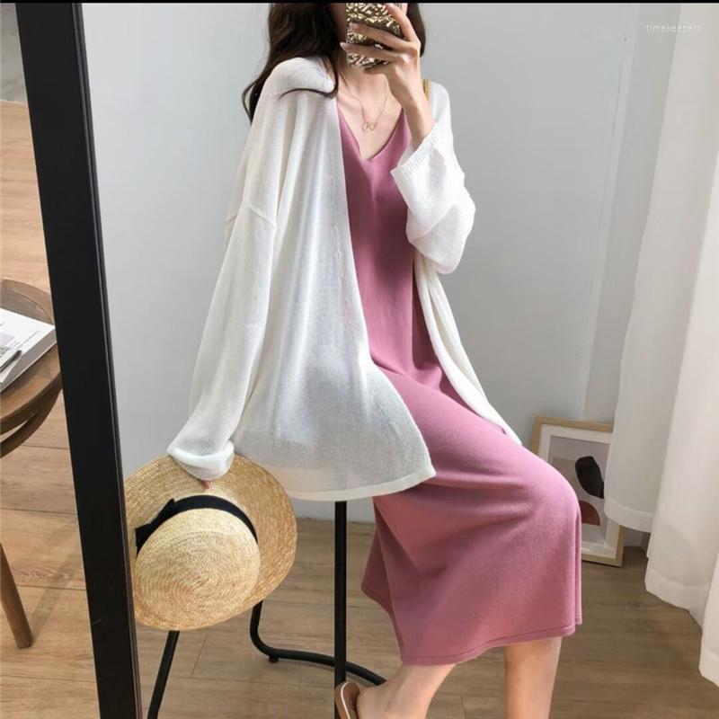 

Women's Knits & Tees Ice Silk Linen Knitted Cardigan Women Oversized Thin Shawl Jackets Sun Protection Tops Summer Holiday Boho Beach Outwea, Black