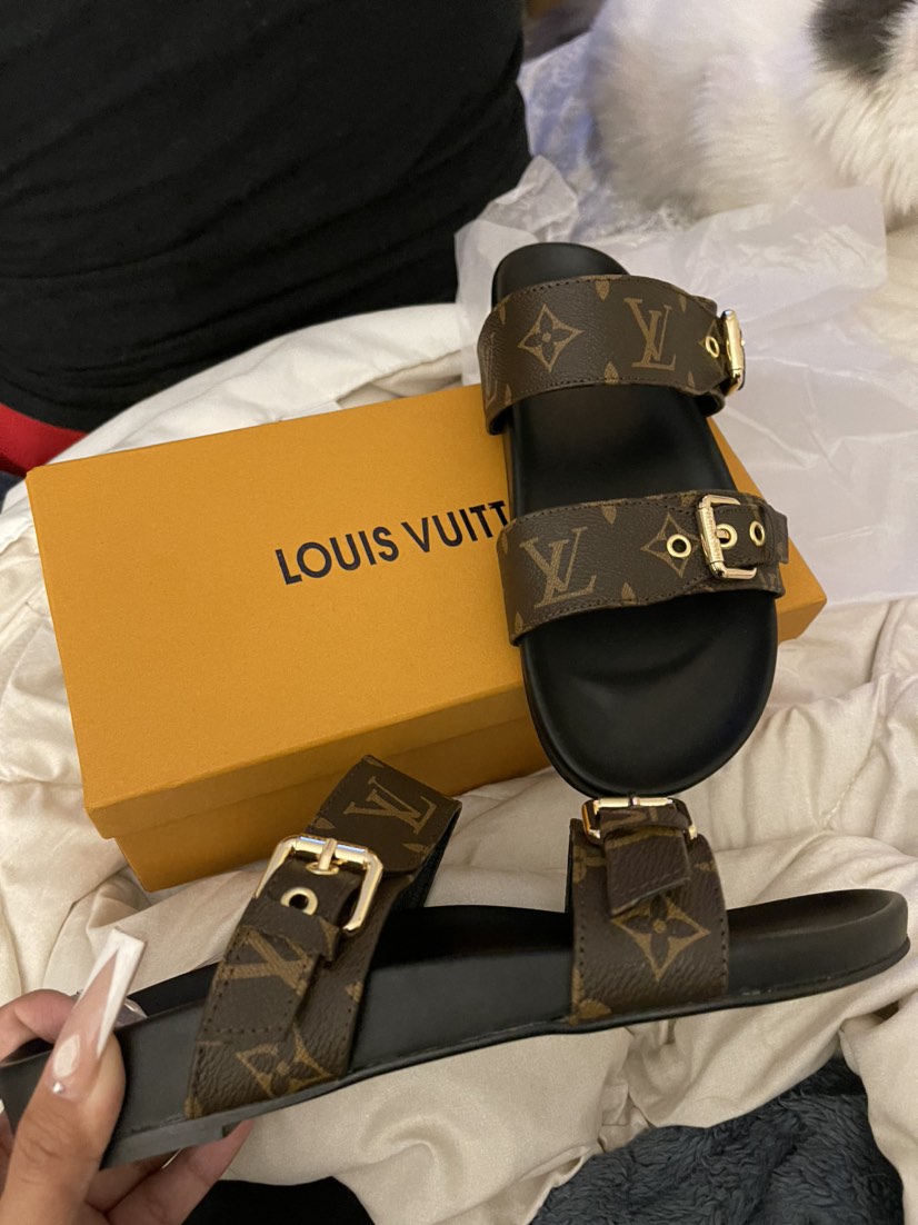 Gucci lv bb gg sandals sandaux pantoufles en cuir womens bom dia dia plate mule 1a3r5m cool glisses élégamment élégantes 2 sangles avec femmes aj