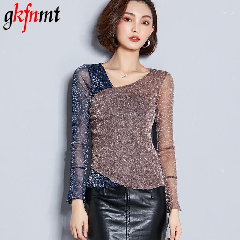 

Gkfnmt Lace Top Women Long Sleeve Autumn Tops 2022 Korean Style Elegant Patchwork Casual Slim Blouses Shirts For Ladies Women's &, Pink gray