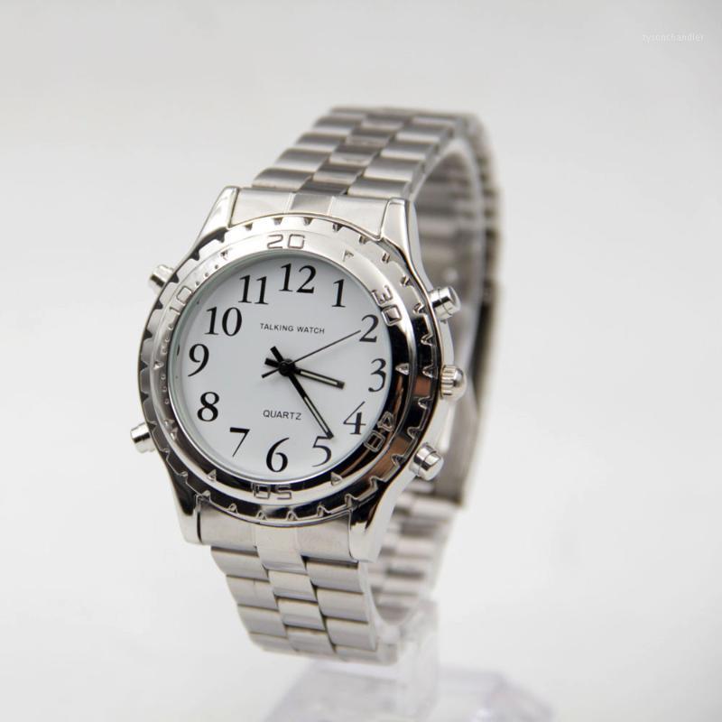 

Wristwatches High Quality English Talking Clock Stainless Steel For Blind Or Visually Impaired Watch, White