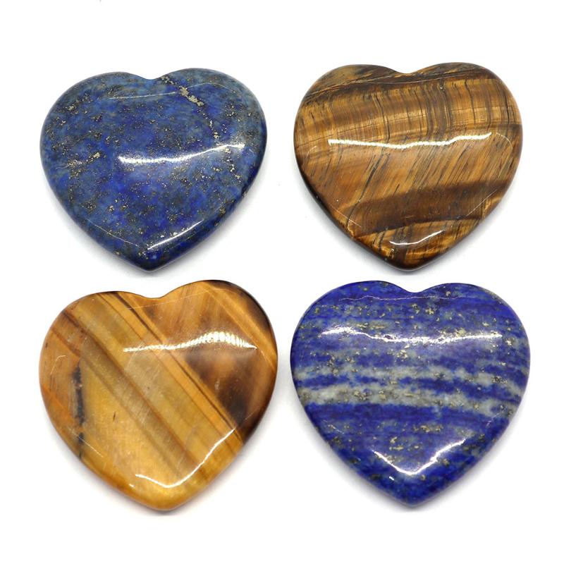 

Pendant Necklaces 1pc Heart Shaped Ring Cabochons Natural Semi-precious Stone Pendants Tiger Eye Lapis Lazuli DIY For Making Necklace 40mm S