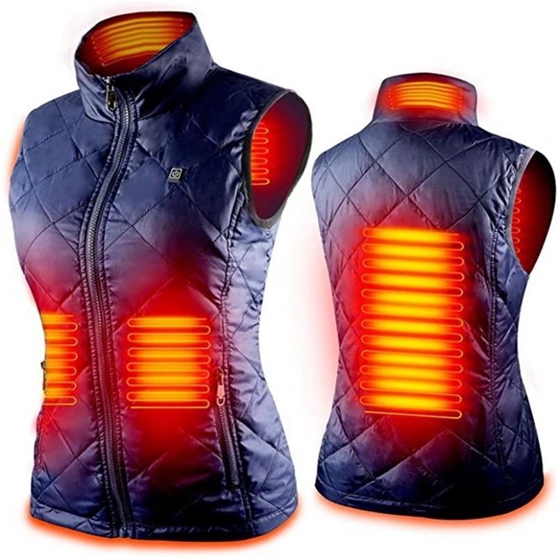 

Women Heating Vest Autumn and Winter Cotton USB Infrared Electric suit Flexible Thermal Warm Jacket L220812, 4 areas heated black