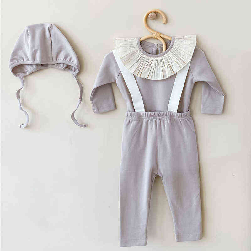 

Newborn Baby Girl Boys Home Clothes Suit RompersPantsHat Spring Autumn Korean Style Toddler Baby Girl Boys Pajamas Set L220715, 435435453453 black