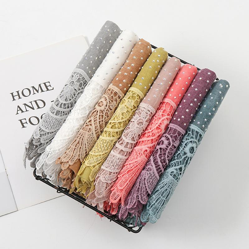 

Ethnic Clothing Tie-dye Muslim Hijab Shawl Dovetail Lace Spotted Headscarf Fashion Malaysian Women's Headwrap With Floral Embroidered Pe