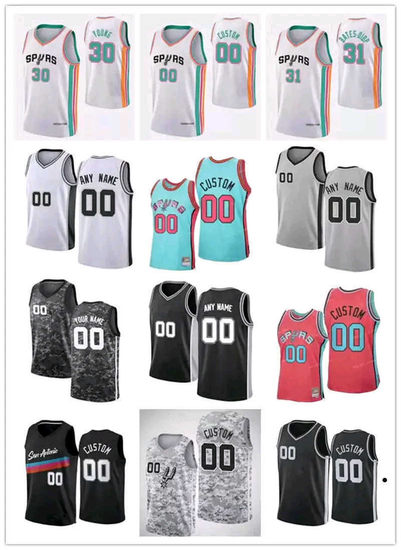 

75th Custom Men Youth San Antonio''Spurs''23 Zach Collins 14 Drew Eubanks 33 Tre Jones 34 Jock Landale Basketball Jerseys, Color