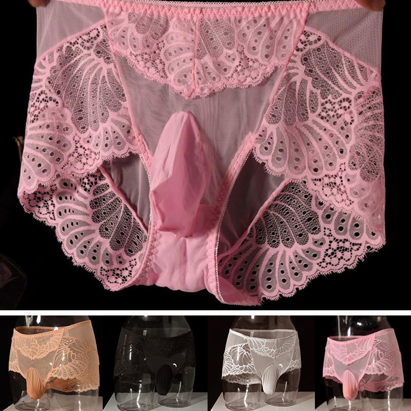 

Underpants Sexy Gay Men's Panties Ultrathin See Through Lace Briefs Bulge Pouch Mid Waist Underwear U Convex Lingerie UnderpantsUnderpan, 04