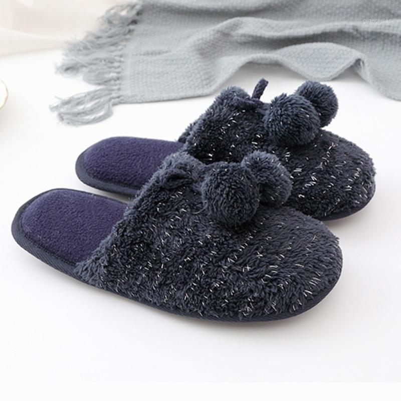 

Slippers Women Winter Shoes Soft Plush Cotton Non-Slip Floor Indoor Furry Slipper For House Home 2022 Trend, Navy