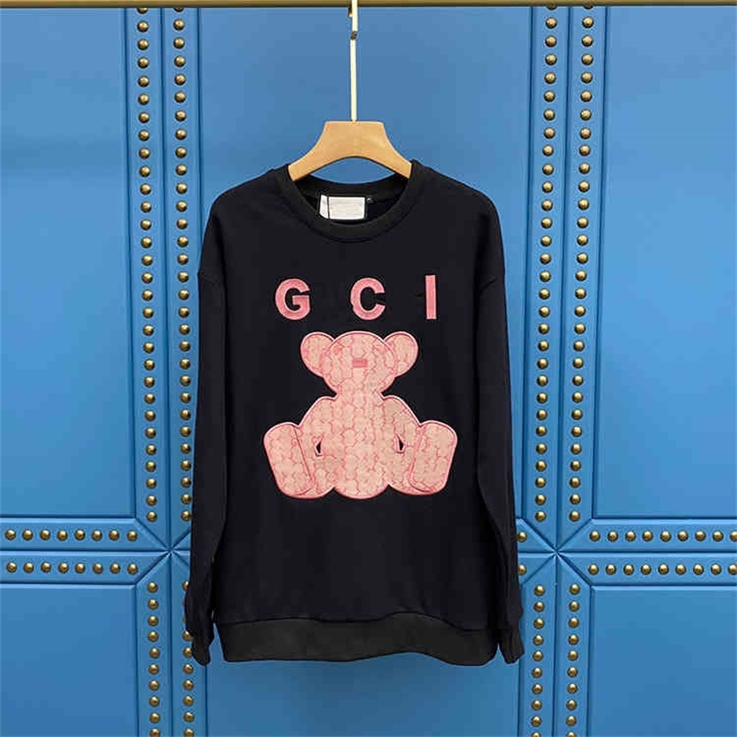 

2022 High Quality new special offer Autumn G + pink bear sticker embroidered letter round neck sweater women's aging long sleeve top, White