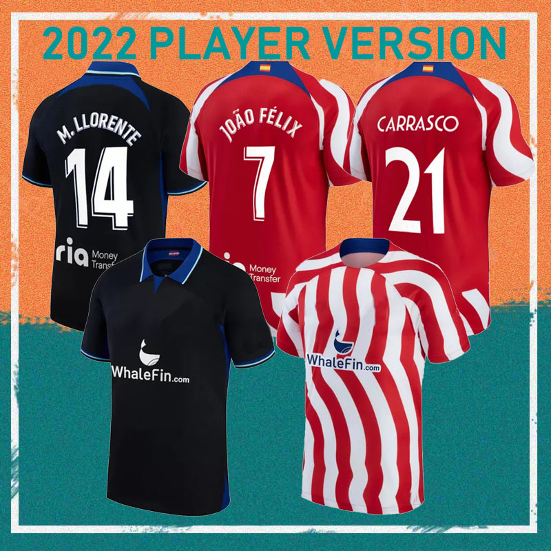 

22/23 Player version #7 JOAO FELIX Soccer Jersey 2022 GRIEZMANN CARRASCO MORATA SAUL shirt M.LLORENTE CORREA R.DE PAUL Cunha Football uniform, Away player version