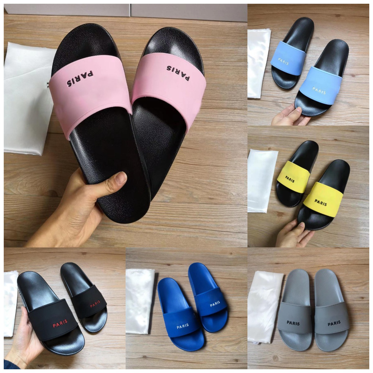 Paris Sliders Mens Womens Summer Sandals Beach Slippers Ladies Flip Flops Loafers Black White Pink Slides Chaussures Tongues Shoes Home 35-46 Wit