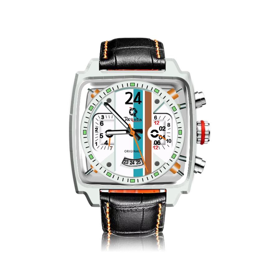 

Men's luxury automatic mechanical watch REQUIN Monaco-24 color stripe square TAG silver white stainless steel case full worki307w, Multi-color