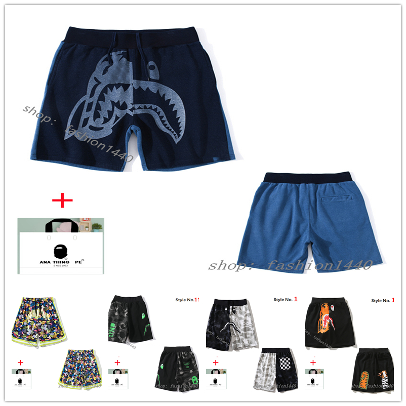 

Apes Men shorts high quality Tech Fleece Letter print embroidery men's Beach pants shark head luminous knee lenqth pants summer casual color matching Bring tote bag B7, 1pcs button