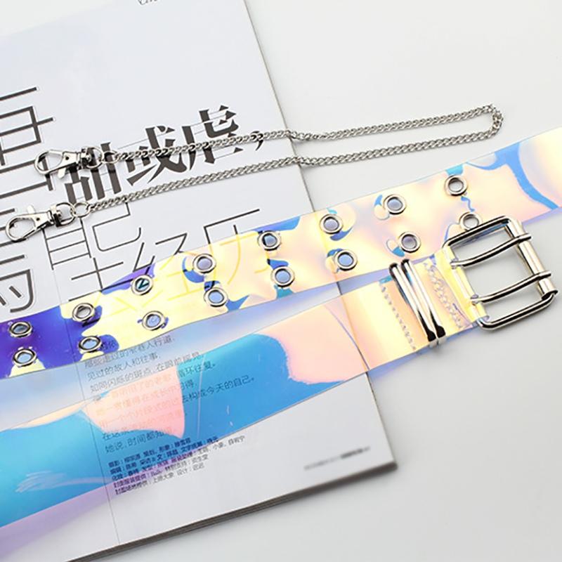 

Belts Colorful 2-Row Metal Grommets Buckle Casual Decoration Pin Transparent Fashion Waistband, As pic
