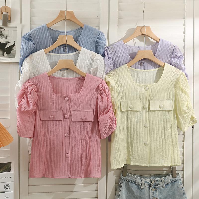 

Women's Polos Fashion Versatile Single Breasted Cardigan Top 2022 Summer Women Short Sleeve Small Shirt Ladie Casual Office Lady BlousesWome