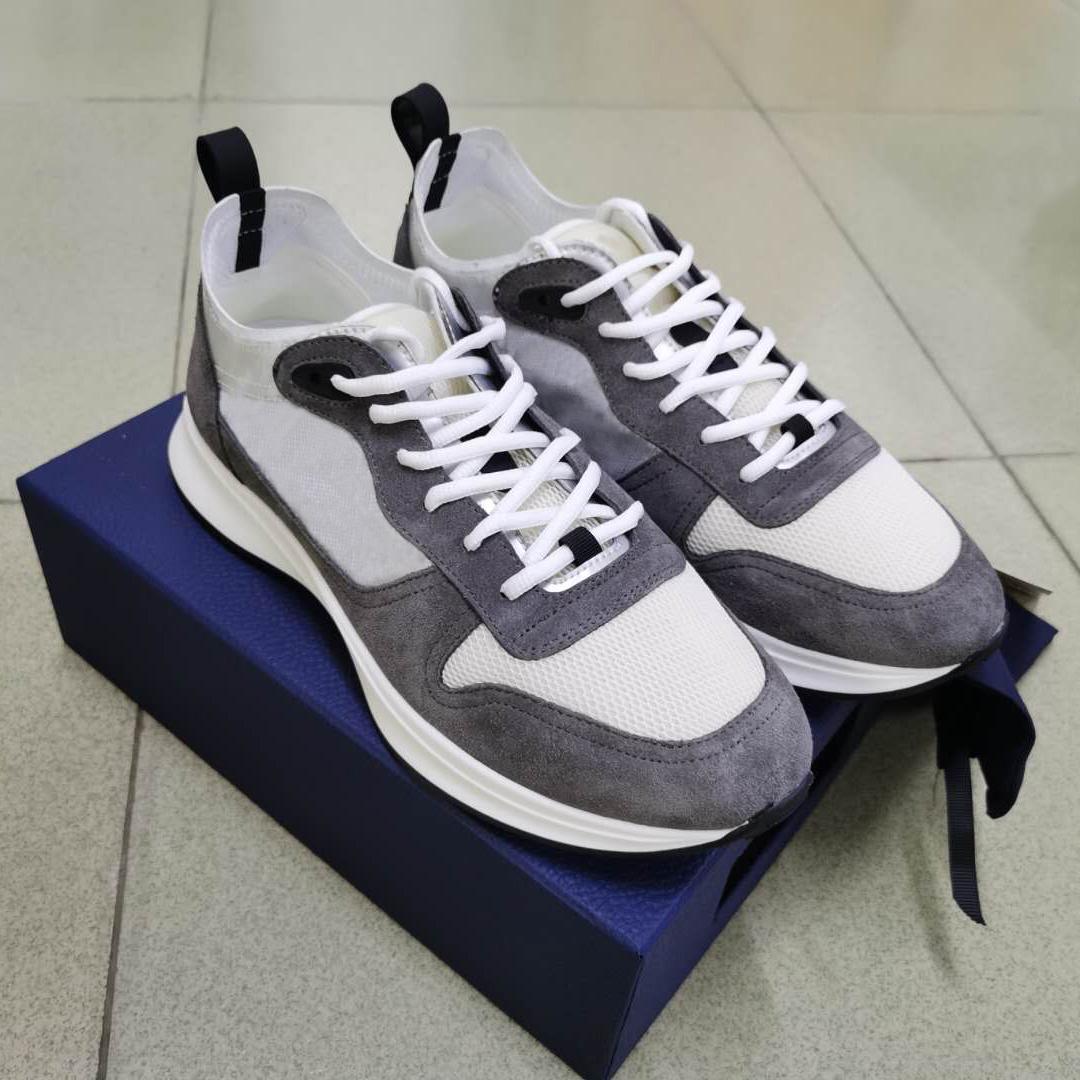 

Men B25 Oblique Runner Sneaker Platform Shoes Black White Suede Leather Trainers Top Quality Women Mesh Lace-up Casual Shoes With Box. NO56, Grey