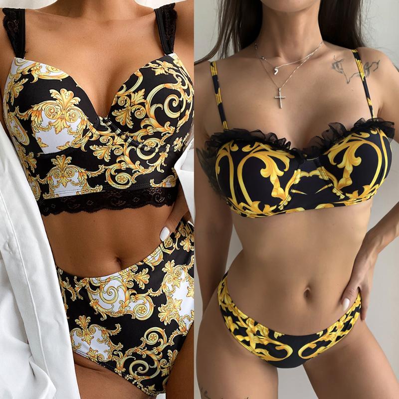 

Women' Swimwear ZAFILLE Lace Vintage Bathing Suit Elegant High Waist Swimsuit Hard Cup Bikini Set 2022 Two-Piece Swimsuits Push Up, 01