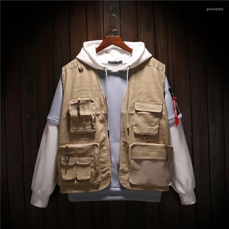 

Men's Vests Black Multi-pocket Volunteer Vest Women Pography Men Sleeveless Casual Jacket Fishing Equipment Oversiz Guin22