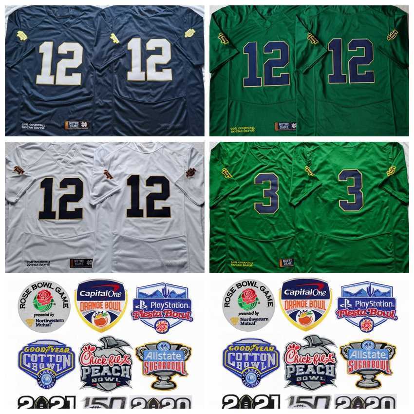 

NCAA College 12 Tyler Buchner 3 Joe Montana Jerseys University Football Green White Navy Blue Away All Stitched For Sport Fans High, 3 green