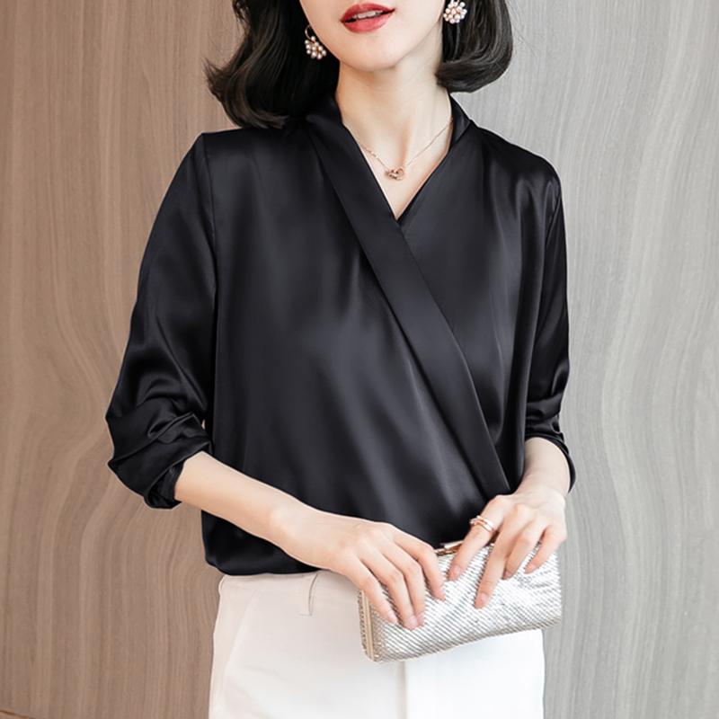 

Women's Blouses & Shirts France Style Ladies Satin Women's Spring Autumn Tops Blusas Mujer Long Sleeve ShirtsWomen's, Purple