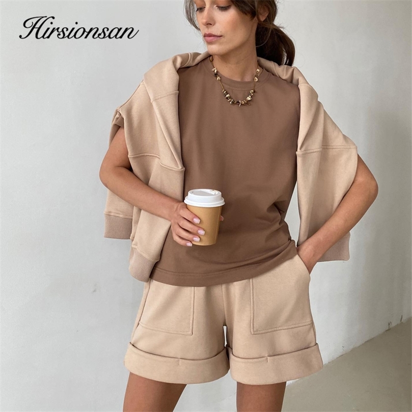 Hirsionsan été décontracté ample T-Shirt femmes coton à manches courtes solide basique femme T-Shirt Harajuku tricoté coréen hauts 220511