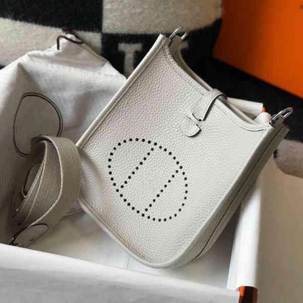 

Herme Evelyn Original Mini real cowhide Shoulder Messenger Bag simple shoulder strap multicolor womens bag, Pearl grey
