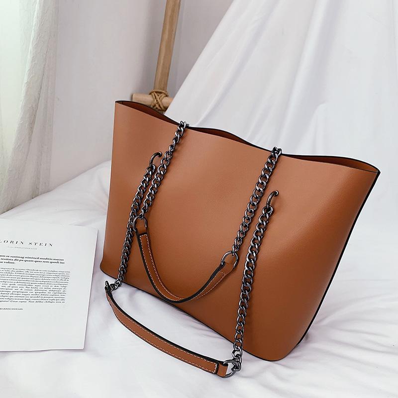 

Evening Bags HandBag Female PU Large Capacity Fashion Solid Color Handle Bag Shopping Lady Chain Shoulder, Black