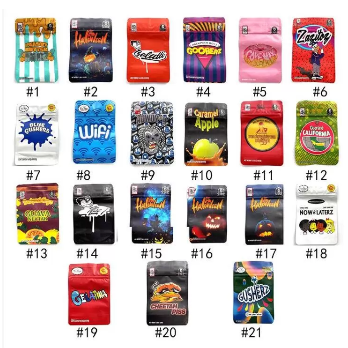 

BACKPACKBOYZ 3.5g smell proof mylar bags resealable baggies backpack boyz BISCOTTI GELATO 41 GUARANA BILLY KIMBER ZERBERT GELATTI 5