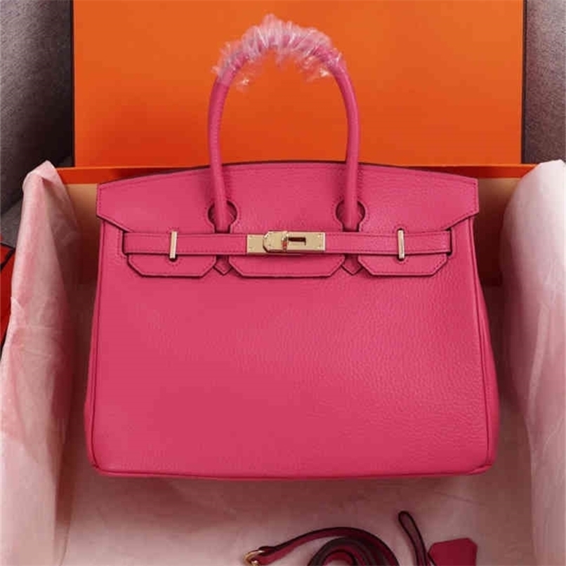 

Herme Designer Birkins Luxury Bags Deigner Quality Handbag Herme Genuine Leather Woman Tote Handbag Litchi Pattern Pochette Rouge Togo Gold Hardware 25cm Pr7, Linseed