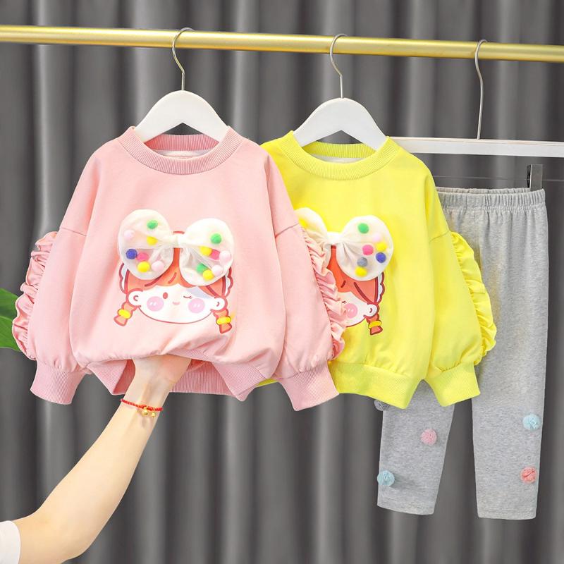 

Clothing Sets Sweet Girls Princess 2pcs Clothes Set Baby Kids Children Autumn Bow Long Sleeve Pullover Sweatshirt Tops+Leggings Pant S12821, Pink