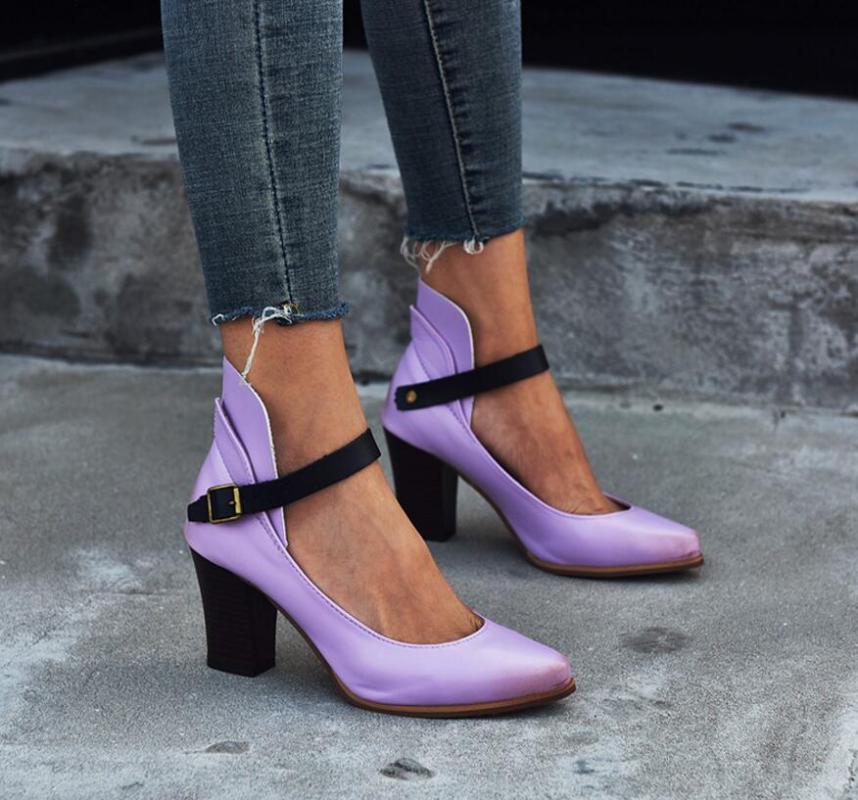 

Dress Shoes Women Pumps Fashion Party Wedding Super Square High Heel Thick Purple Khaki Ladies, Gray