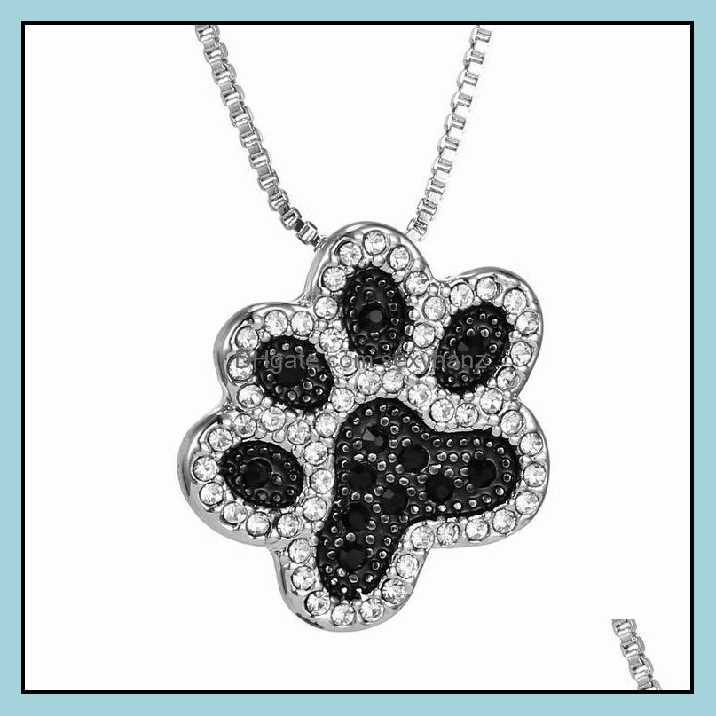 Pendentif Colliers Pendentifs Bijoux Mignon Chat Chien Patte Joli Collier Pour Femmes Noir Strass Dainty Chaîne Courte Enfant Femelle Accessoires