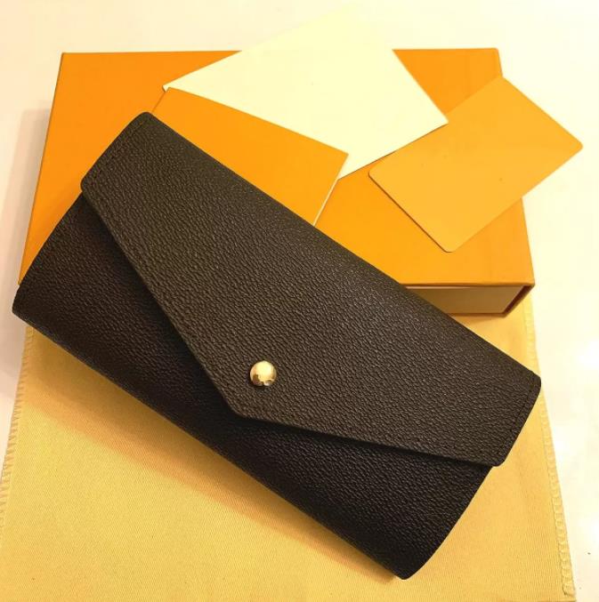

M60531 Sarah Wallet top quality long envelope flap wallets designer key card coin holders purse leather mini Pochette clutch bag with box, Brown flowers