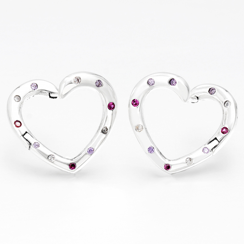 

925 Sterling Silver Love Hearts Hoop Earring Colorful Crystal Women Girls Wedding Gift with Original box for Pandora Rose gold Earrings