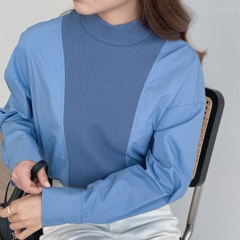 

Women's Sweaters Korean Version Of Knitted Ladies Causal Fluffy Long-sleeved Stitching Shirt Autumn And Winter Half Pullover Top High NeckWo, Black