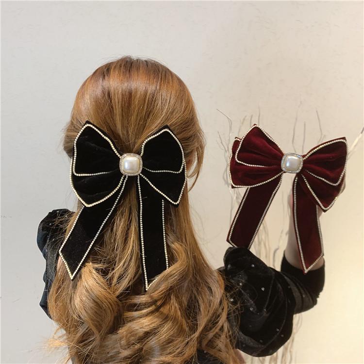 

Hair Clips & Barrettes Autumn And Winter Velvet Set Diamond Pearl Bow Clip Spring Exaggerated Act The Role OfingHair